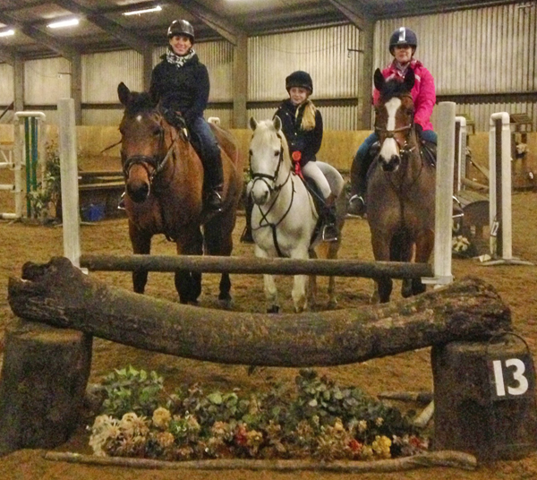 L to R Vicky Teuton (PJ), Regan McKee (Misty), Rachel Thompson (Footsie) clear rounds in the HorseWorld NI 90cm class