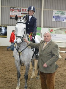 Grace Lavery  Sky Double J. 5th in the Amateur class. Presentation by Terence McKeague representative of RUAS Balmoral.