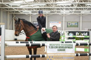 April McCrea on Carmenflag winners of the Wexford Insurances 1.20m Development League class. Presentation by James Kernan.