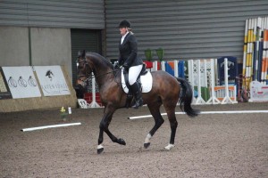 Sharon Mc Keever & Cosmic Rolo from the Castle Leslie riding club show their paces at the Cemac Group indoor dressage league at Ravensdale Lodge on Sunday.