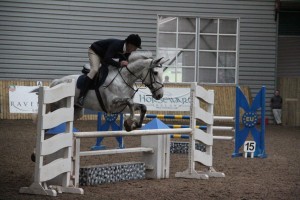 Paul Rain and Misty in action in the 1m class at Ravensdale Lodge on Saturday in the Mackins Horse Feeds sponsored indoor arena eventing league.