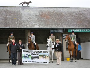 Pictured at the Punchestown Festival Silver Birch with Annie Bowles, Mossbank with Cloe Thompson, SnaeFell with Louise Halford and Callow Lake with Zoe Doddsworth. In front of the horses Chris Carter Charlotte Calvert and Julie Morris