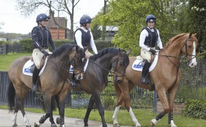 Piggy French, Kitty King and Pippa Funnell modelling the new Champion body protectors