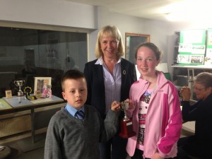 Winners of the Junior Newcomer Trophy, Matthew Donald and Grace McSorley being presented with their award by RDANI Chairperson