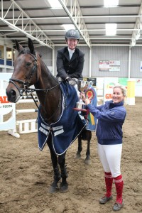 1st Prizewinner in Saturday's Mini Grand Prix event Joanna Curran and Kilbrickin receiving The Frank Kernan Memorial Cup from Ellen Kernan, daughter of the late Frank Kernan.