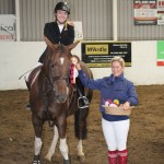 1st prizewinner in Saturday's One Round Speed event Kathryn King and Skewberry.  Kathryn went on to take the Leading Rider sash, and special prize of €200 membership of SJI sponsored by Kernan Equestrian Centre.