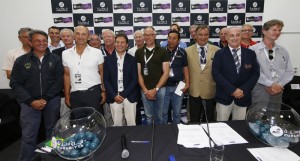 The 18 Chefs d’Equipe pictured at the draw for the first competition in the Furusiyya FEI Nations Cup™ Jumping Final which begins tomorrow afternoon at the Real Club de Polo in Barcelona, Spain. Pictured (L to R): Kurt Gravemeier (BEL), Jean Maurice Bonneau (BRA), Stevie Macken (AUS), Thomas Istinger (AUT), Mark Laskin (CAN), Philippe Guerdat (FRA), Rob Hoekstra (GBR), Mauricio Ruiz (COL), Robert Splaine (IRL), Rob Ehrens (NED), Hirokazu Higashira (JPN), William Meeuws (QAT), Rogier van Iersel (KSA), Marco Fuste (ESP), Sylve Söderstrand (SWE), Chami Najib (UKR), Urs Grünig (SUI), Robert Ridland (USA). Photo: FEI/Tomas Holcbecher.