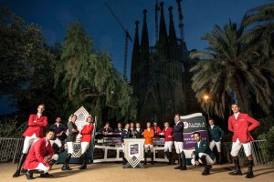 BARCELONA, SPAIN - SEPTEMBER 25:  Captains Finalist Nations pose for a group portrait in front of La Sagrada Familia ahead the Furusyyia FEI Nations CUP Jumping Final on September 25, 2013 in Barcelona, Spain.  (Photo by David Ramos/Getty Images for FEI)