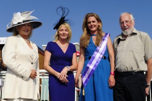 pictured from left Saintfield Horse Show Director Joan Cunningham, Amanda Grehen Raceday Hostess Clare Steele and Brian Nicholl Director of Downpatrick Race Course