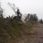 Anthea Moffett in flight  during Knockertotan hunt