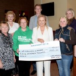 RONDA HUDDLESON (FOURTH FROM LEFT) WINNER OF THE SAINTFIELD HORSE SHOW DONKEY DERBY PRESENTS A CHEQUE FOR £500 TO LISA McGROGAN OF MACMILLAN CANCER SUPPORT AT A RECEPTION HELD AT THE TEMPLE GOLF CLUB LAST WED. EVENING. ALSO IN THE PICTURE FROM LEFT ANGELA STEELE (BANK OF IREAND DOWNPATRICK) VI PATTERSON LORRAINE JOHNSTON DYLAN DDLESON JOAN CUNNINGHAM (SAINTFIELD HORSE SHOW DIRECTOR)ANGELA CARTRIGHT AND ADELE HUDDLESON.