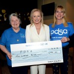 JOAN CUNNINGHAM (SHOW DIRECTOR SAINTFIELD HORSE SHOW) PRESENTS A CHEQUE FOR £200 AT A RECEPTION IN THE TEMPLE GOLF CLUB LAST WED. EVENING TO AMAMDA WATERSON AND VALERIE MORRISON FOR THEIR CHARITY P.D.S.A.