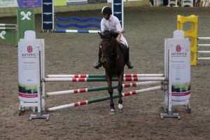 Adam Truesdale & Ruby jump the 1m track at Ravensdale Lodge's Bumper Halloween Show on Sunday. Photo: Niall Connolly