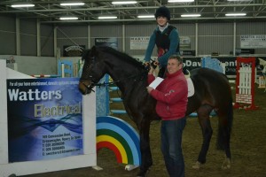 Natalie Kinghan and Coco winners of the Watters Electrical Voucher in both the 1m & 1.10m classes. Presentation by James Kernan.