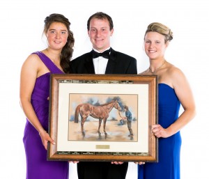 Rebecca Nickels who grooms for Joanne Jarden, Emma Jackson and Colin Halliday received the Roy Pugh Memorial Groom's Award.  She is pictured with riders Colin Halliday and Emma Jackson