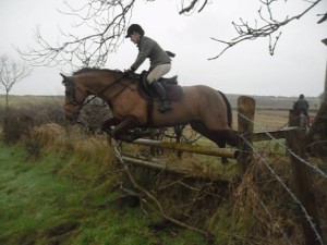 Jan Barr on Broody clearing the fence
