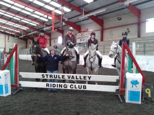 winners in the 90cm class, from left - rosina breeze & scott mc ivor, zena & niamh mc evoy, jane huey committee member, bon ami & heather smith, chilled magners & sandra somerville