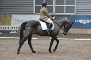Poppy De Courcy-Wheeler makes her flying visit home from the UK a successful one as she won class 4 with her own Phineas Finn at Ravensdale Lodge's indoor dressage league on Sunday afternoon Photo: Niall Connolly.