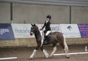 Amber Luca & Milo competing in class 1 of the indoor dressage league at Ravensdale Lodge on Sunday Photo: Niall Connolly.