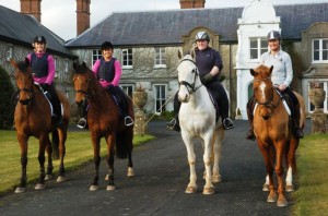 Susan, Claire, Leonie, and Rosemary after Yvette Truesdale's dressage clinic at Scarvagh House