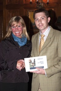 Jan Byyny (left) receives a certificate for Dubarry boots from Danny Hulse of Dubarry. Photo Michelle Dunn 