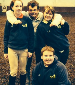 Omagh RDA group riders, Grace McSorley, Lucy Smyth and Gavin Forsythe, with British Para-Equestrian Coach, Clive Milkins during his 3 day visit to the group. 