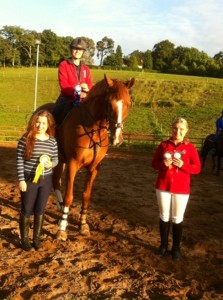 Winners of 80cm Classon Friday 27th June; (from left) 3rd Rebecca McMullan, 2nd Pamela Fox on Ed, 1st Sancha Talbot