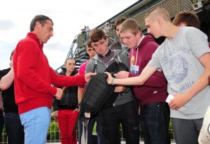 Down Royal 20-6-14  Jockey Davy Russell Explains The Life Of Being A Jockey To The YouthAction Group From Belfast, Photo:WWW.HEALYRACING.IE