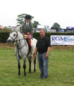 Kiera Gilroy and Hill Storm Pony Working Hunter Champion with Sponsor Raymond McKee from RGM Services Ltd.