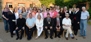  Centre Joan Cunningham ( Saintfield Horse Show Director ) with Down District Chairman Cllr. William Walker, Sponsors, Committee, friends and the media who attended The Launch of The 2014 Annual Saintfield Horse Show at Rowallane Garden Saintfield last Thursday evening. 