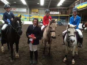 Prize winners of the 70 cm class left to right 2nd place Ben Maybin on Tom Thumb, 1st Georgie McBride, 3rd Chloe Connon on River Island Turbo, 4th Jodie Creighton on Monarch
