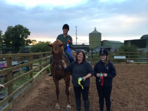 Winners of 70cm Class (from left) 2nd and winner of “The Brian Kerr Memorial Cup 2014” Trevor Cardwell on Harvey, 3rd Antoinette Milligan, 1st Amy Laird