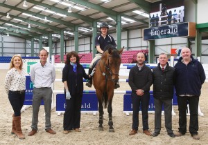 Pictured at the test day for Emerald International Equestrian Centre in Co Kildare were from left, Pippa McDonald-Clinch (show director), Michael Buckley (project manager at Emerald), Caroline Teltsch (event manager), show jumper Tholm Keane on Delano W, James Buckley (managing director), Noel Buckley (director) and Noel Boyle (event director) photo by Laurence dunne Jumpinaction.net