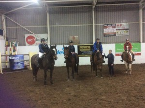  A group of winners in the 90cm class. Sam Nesbitt and Roxy winners of the voucher presented by Linda Fahey