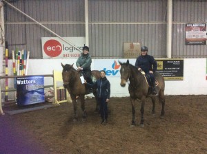 Barbara Johns and Woodie; Joe Hughes and Beaux winners in the 1m class.  Barbara is presented with her Watters voucher by Linda Fahey.