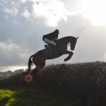 Huntsman Jonny Butler on Duke flies over the hedge