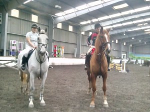 Left to right Joanne Nevin on Spitting Diamond 2nd Peadar McLaughlin on Murphy 1st in 80 cm class