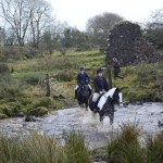 Rachel kelly on Micky & Lucy Lamont on in the first river crossing of the day