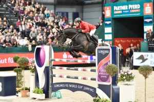 Hans-Dieter Dreher and Embassy ll won the ninth leg of the Longines FEI World Cup™ Jumping 2014/2015 Western European League series on home ground at Leipzig, Germany today. (FEI/Karl-Heinz Freiler)