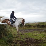 Anthea Moffett on Chip in flight over the hedge