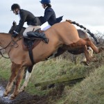 Conan Gormley on Dermott and Florence Campbell on Tara take the fence side by side