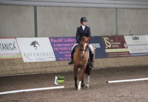Lynn Clarke-Hearty & Homegrown Lexi put in a fantastic performance to win class two with a score of 80% at Ravensdale Lodge's indoor dressage league on Sunday afternoon. Photo: Niall Connolly.