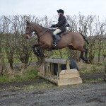 Kate Alcorn on Ace in flight over the gallop tyres