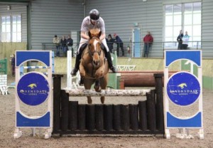 Johnnie Mulligan & Wendy Woo get a school over the 1m course at Ravensdale Lodge's indoor arena eventing league on Saturday afternoon in advance of the Young Event Horse qualifier which is set for Tuesday 7th April at the centre. Photo: Niall Connolly. 
