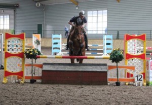 Nicky Corr & Austin put in the first clear round of the 1m class at Ravensdale Lodge's indoor arena eventing league on Saturday afternoon. Photo: Niall Connolly. 