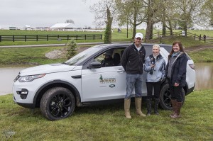 Will Coleman (left) won the Land Rover Best Ride of the Day Award, presented by Kim McCullough, Vice President of Marketing for Jaguar Land Rover North America (right). Television personality Donna Brothers hosted the presentation. (Ben Radvanyi photo)