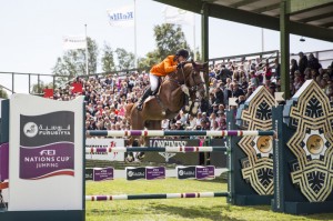 Harrie Smolders and Emerald were pathfinders for the Dutch team that won today’s sixth leg of the Furusiyya FEI Nations Cup™ Jumping 2015 Europe Division 1 League at Falsterbo, Sweden with a zero score. (FEI/Lotta Gyllensten)