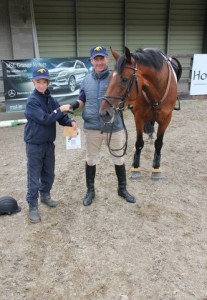 "Last of the tickets": Michael Boyd (on behalf of Katie Slater) is presented with tickets to the RDS Dublin Horse Show by Jason Connolly of Ravensdale Lodge at the centre's "Bumper" RDS ticket show on Sunday. Photo: Niall Connolly.