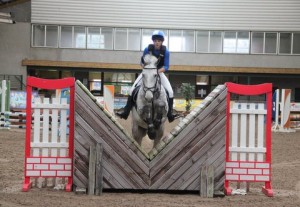 "Over the Joker", Anna Finley & Wise Guy Duke put in a lovely jump over the joker fence on their way to a clear round in the 70cm class at the indoor arena eventing league at Ravensdale Lodge on Saturday afternoon. Photo: Niall Connolly. 